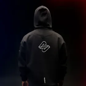 Raw2Rare First Edition Hoodie von hinten, mit großem geometrischem Logo auf dem Rücken und dezentem Branding am Saum