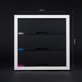 Raw2Rare CardStorageBox3800+ im 33×33 cm Regalsystem mit Maßangaben für perfekte Passform